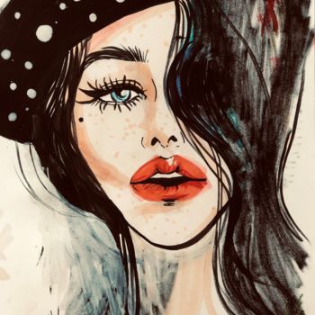 Drawing titled "model girl" by Evgeniya Abramova, Original Artwork, Marker