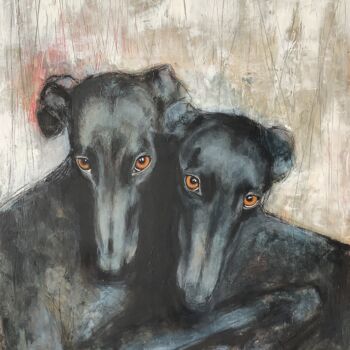 Картина под названием "BLUE DOGS" - Eva Fialka, Подлинное произведение искусства, Акрил Установлен на Деревянная рама для но…