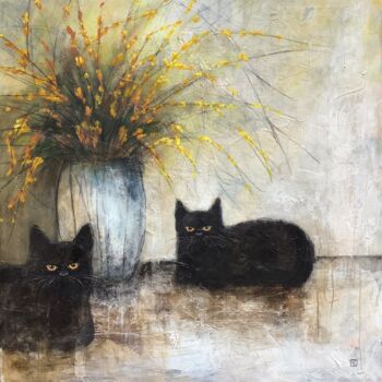 Peinture intitulée "BLACK CATS" par Eva Fialka, Œuvre d'art originale, Acrylique Monté sur Châssis en bois