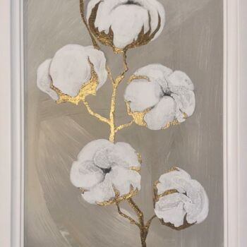 Painting titled "Cotton blossoms" by Eva Gets, Original Artwork, Acrylic Mounted on Wood Panel