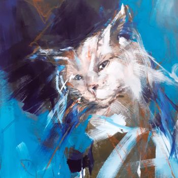 Painting titled "Chat bleu" by Eva Gohier, Original Artwork, Acrylic