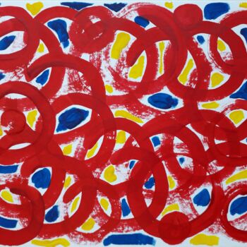Desenho intitulada "Red-Yellow-Blue" por Eva Kuzey, Obras de arte originais, Guache
