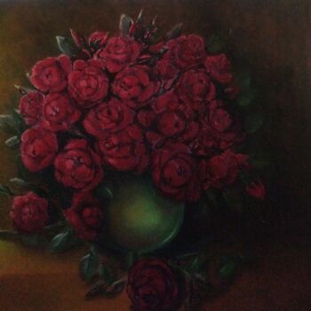 Peinture intitulée "Красные розы" par Eva Lazaryan, Œuvre d'art originale, Huile Monté sur Châssis en bois