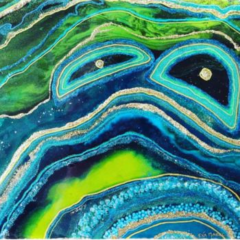 Painting titled "Bleu Lagon" by Eva Mabelton, Original Artwork, Resin