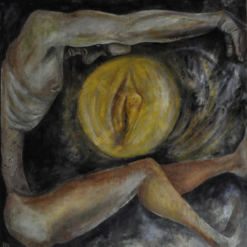 Schilderij getiteld "Homme carré" door Eva Mifsud, Origineel Kunstwerk, Olie