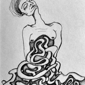 Dessin intitulée "Femme viscères" par Eva Mifsud, Œuvre d'art originale, Encre