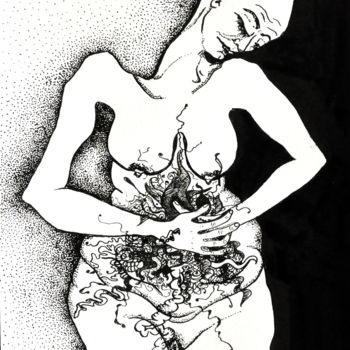 Drawing titled "Les mots du ventre…" by Eva Mifsud, Original Artwork, Ink