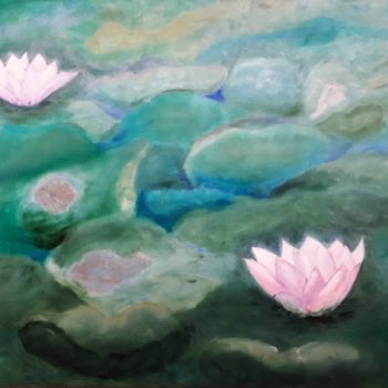 Pittura intitolato "lotuses and the fla…" da Éva Mihalovics, Opera d'arte originale, Olio