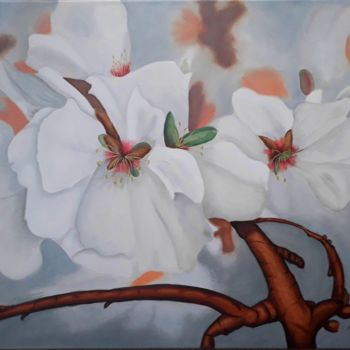 Pintura intitulada "almond blooming" por Éva Mihalovics, Obras de arte originais, Óleo