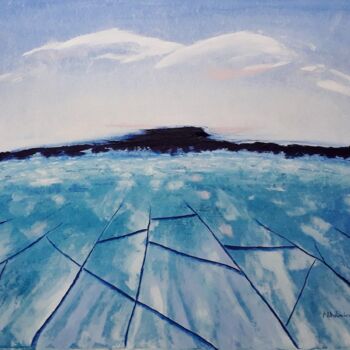 Painting titled "frozen Lake Balaton" by Éva Mihalovics, Original Artwork, Oil