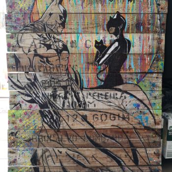 Malarstwo zatytułowany „Batman vs Catwoman” autorstwa Eva Pantera, Oryginalna praca, Farba w spray'u
