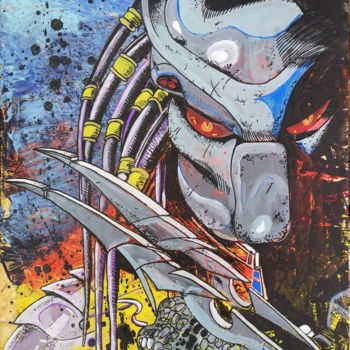Malerei mit dem Titel "Predator Pop Geek A…" von Eva Pantera, Original-Kunstwerk, Acryl