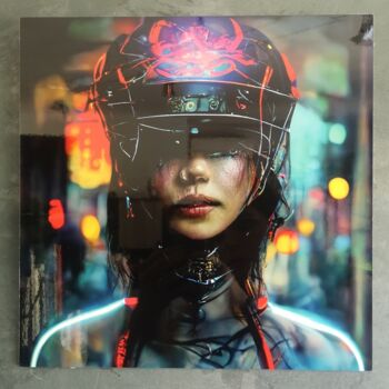 Arts numériques intitulée "Samuraï Cyberpunk" par Eva Pantera, Œuvre d'art originale, Peinture numérique Monté sur Aluminium