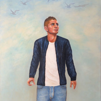 Painting titled "Marco Verratti" by Eva Pelles, Original Artwork, Acrylic Mounted on Wood Stretcher frame