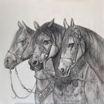 Painting titled "Les trois chevaux" by Eva Pelles, Original Artwork, Acrylic Mounted on Wood Stretcher frame