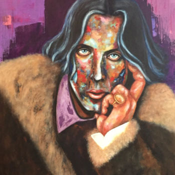 Painting titled "Oscar Wilde" by Eva Pelles, Original Artwork, Acrylic Mounted on Wood Stretcher frame