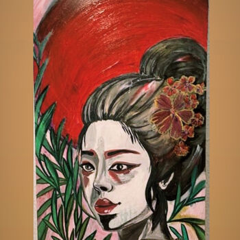 Pintura titulada "Geisha bajo la Luna…" por Eva Perez, Obra de arte original, Acrílico