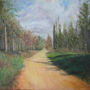 Malarstwo zatytułowany „Path with cipresses” autorstwa Eva Ban Gophen, Oryginalna praca, Olej Zamontowany na Drewniana rama…