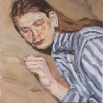 Painting titled "Girl with stripped…" by Eva Ban Gophen, Original Artwork, Oil