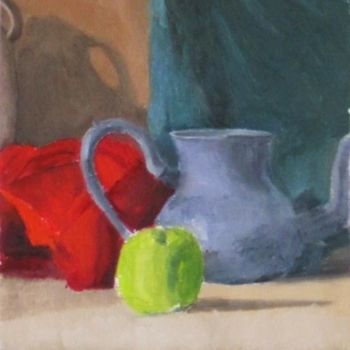 Painting titled "The green apple" by Eva Ban Gophen, Original Artwork, Oil