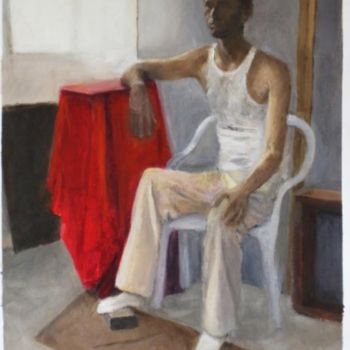 Painting titled "Man by  the window" by Eva Ban Gophen, Original Artwork
