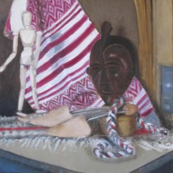 Peinture intitulée "The African mask" par Eva Ban Gophen, Œuvre d'art originale