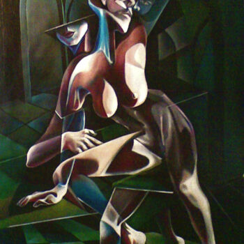 Painting titled "donna-con-sfaccetta…" by Evaldo Amatizi, Original Artwork, Oil