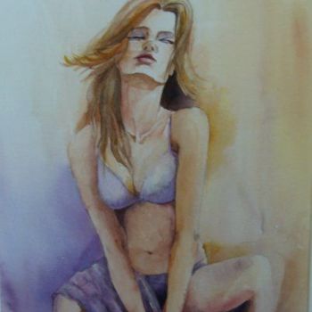 Painting titled "Attente." by Claudine Baudhuin, Original Artwork