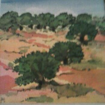 Painting titled "Pine trees" by Evelyne Monier, Original Artwork, Oil