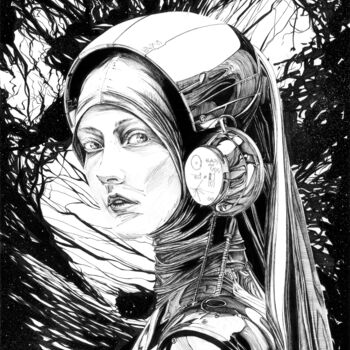 Dibujo titulada "Girl from Earth wit…" por Evan Chastagner, Obra de arte original, Tinta