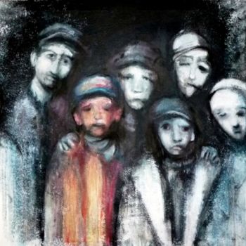 Ζωγραφική με τίτλο "les mineurs" από Evangile Papavassiliou, Αυθεντικά έργα τέχνης, Λάδι