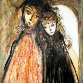 Painting titled "le couple" by Evangile Papavassiliou, Original Artwork, Oil