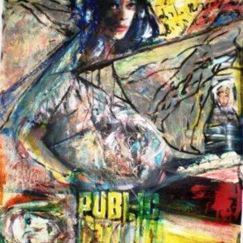 Peinture intitulée "Pub...lic" par Evangile Papavassiliou, Œuvre d'art originale, Huile
