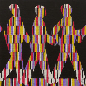 Malarstwo zatytułowany „Défilé 3 x (20 x 20…” autorstwa Eva Rouwens, Oryginalna praca, Akryl Zamontowany na Karton