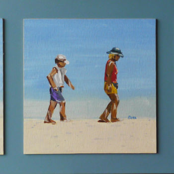 Painting titled "Sur la plage - 26x7…" by Eva Rouwens, Original Artwork, Acrylic Mounted on Wood Panel