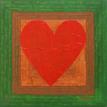 Schilderij getiteld "Coeur rouge" door Eva Rouwens, Origineel Kunstwerk, Acryl