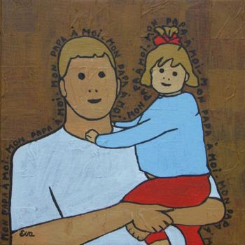 Painting titled "Mon papa à moi" by Eva Rouwens, Original Artwork, Acrylic Mounted on Cardboard