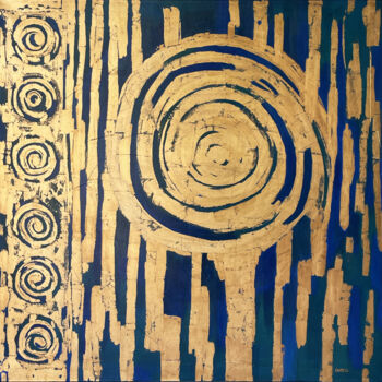 Malerei mit dem Titel "Grande fleur bleue" von Eva Rouwens, Original-Kunstwerk, Acryl Auf Keilrahmen aus Holz montiert
