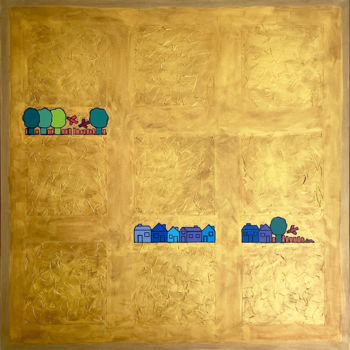 Painting titled "Hameaux - 120 x 120…" by Eva Rouwens, Original Artwork, Acrylic Mounted on Wood Stretcher frame