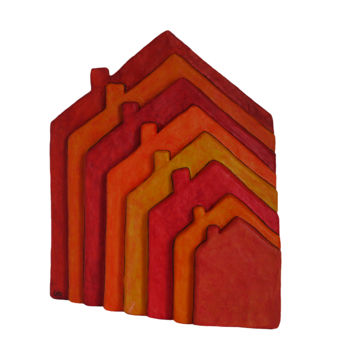 Sculpture titled "8 maisons rouges" by Eva Rouwens, Original Artwork, Resin