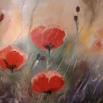 Painting titled "Red poppies" by Evdokiya Hristova, Original Artwork, Oil
