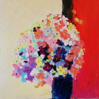 제목이 "Vase with Flowers"인 미술작품 Evdokiya Hristova로, 원작, 기름 나무 들것 프레임에 장착됨