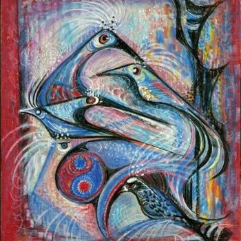 Painting titled "Birds of Paradise I." by Eve B'Ay, Original Artwork, Oil