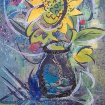 Painting titled "Sunflower and Fish" by Eve B'Ay, Original Artwork, Oil