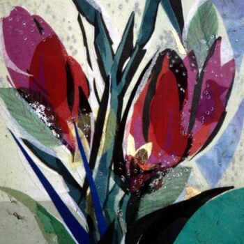 Painting titled "Tulips" by Eve B'Ay, Original Artwork, Oil