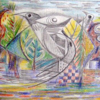 Drawing titled "Magic Birds" by Eve B'Ay, Original Artwork