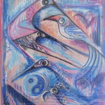 Malerei mit dem Titel "Birds of Paradise I…" von Eve B'Ay, Original-Kunstwerk