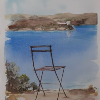 Peinture intitulée "Chaise devant Port…" par Eve Elikoff, Œuvre d'art originale, Aquarelle