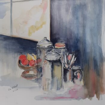 Painting titled "Chez Laurent" by Eve Elikoff, Original Artwork, Watercolor