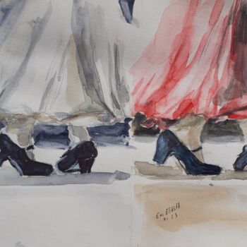 Pintura intitulada "Flamenca n°1" por Eve Elikoff, Obras de arte originais, Aquarela